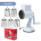 Manual Cheese Grater Shredder Stainless Steel Kitchen Hand Crank Grinder with 5 Interchangeable Blades and Handle for Vegetable