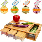 Bamboo Multifunctional Cutting Board Set with Container and Grater Square Chopping Block Drawer Design Cutting Board Vegetables