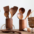 Wooden Spoons For Cooking, Wooden Utensils For Cooking With Utensils Holder, Teak Wooden Kitchen Utensils Set