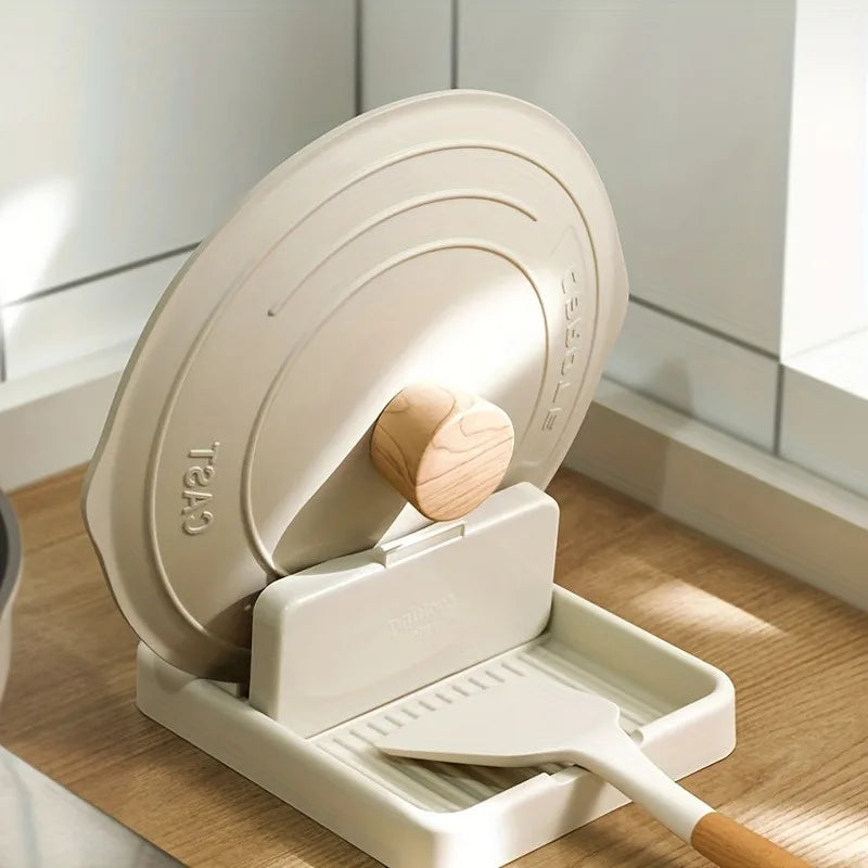 Space-Saving 2-in-1 Foldable Pot Lid & Spoon Rest – Heat-Resistant Plastic Kitchen Counter Organizer for Cooking Utensils