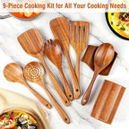 Wooden Spoons For Cooking, Wooden Utensils For Cooking With Utensils Holder, Teak Wooden Kitchen Utensils Set