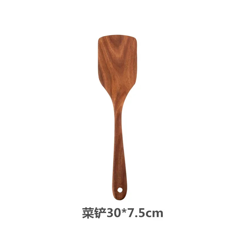 Wooden Spoons For Cooking, Wooden Utensils For Cooking With Utensils Holder, Teak Wooden Kitchen Utensils Set